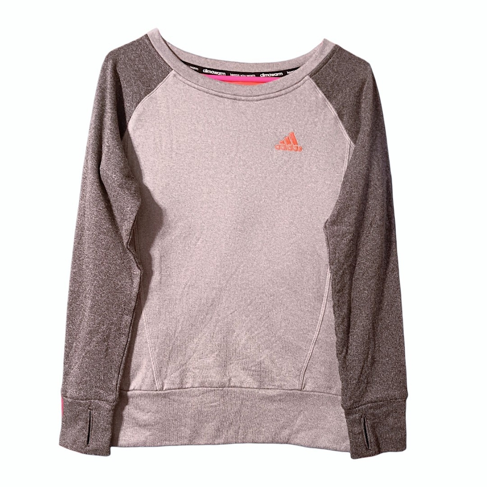 ADIDAS Women's Gray Two-Tone Long Sleeve Climawarm Athletic Sweatshirt Sz Small